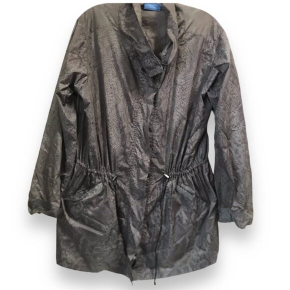 Vera Wang Lightweight Snake Animal Print Anorak Jacket Coat Trench Pockets Zip L - Picture 1 of 15